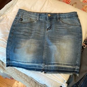 Blue denim mini skirt
